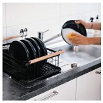 WELDO Abtropfgestell mit innovativer Abtropfschale & Besteckkorb inkl. hochwertiger Bambusgriffe für höchsten Komfort – geeignet für Küche Besteck Teller Geschirr – 40x30x13cm