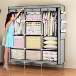AOLI Einfache Garderobe Tragbarer Kleiderschrank Vliesstoff Garderobe Aufbewahrungsorganisator Multi-Color Optional Closet Storage Rack,Grau