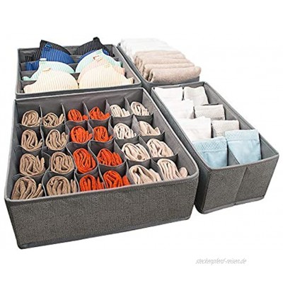 Aufbewahrungsboxen für Unterwäsche Schubladen faltbar 43 Fächer für Kleidung Dessous Socken Schals etc. Grau 4 Stück