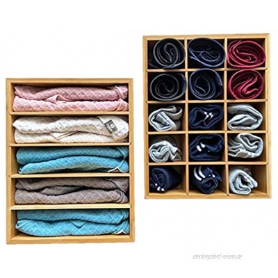 Bambus-Aufbewahrungsbox für Kleidung Schrank Kommode Schublade Trennwand Kleidung Organizer Korb für Socken Unterwäsche BHs Krawatten Set von 2