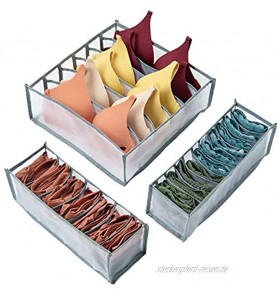 BOZKAA 3 Stück Schubladen Organizer Faltbar Aufbewahrungsbox zum Aufbewahren von Socken Büstenhalter Schals Schubladen Ordnungssystem Grau