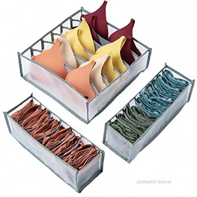 BOZKAA 3 Stück Schubladen Organizer Faltbar Aufbewahrungsbox zum Aufbewahren von Socken Büstenhalter Schals Schubladen Ordnungssystem Grau