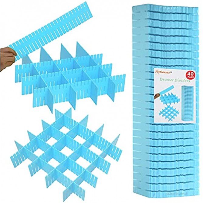 Flytianmy 40 Stück Schubladenteiler Verstellbare Schubladen Organisers Separatoren für Unterwäsche Socken Kosmetik Schlafzimmer Büro Blau