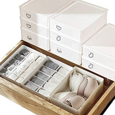 HAOGUT 3er Set Aufbewahrungsboxen für Unterwäsche Schubladen Organizer Stapelboxen mit Deckle Kleiderschrank Ordnungssystem für Krawatten Socken BHS Kunstbox Weiß