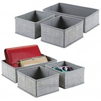 mDesign 6er-Set Stoffbox für Schrank oder Schublade – die ideale Aufbewahrungsbox Stoff – flexibel verwendbare Stoffkiste – grau