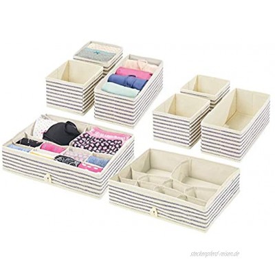mDesign 8er-Set Kleiderschrank Organizer – Aufbewahrungskiste für die Schublade in verschiedenen Größen – Schrankbox aus Stoff zur Aufbewahrung von Socken Unterwäsche etc. – naturfarben blau