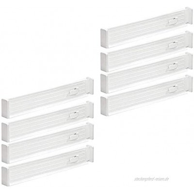 mDesign 8er-Set verstellbarer Schubladeneinsatz – praktischer Schubladen Organizer für Schrank und Kommode – flexibler Schubladenteiler aus Kunststoff – weiß