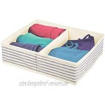mDesign Kleiderschrank Organizer – Aufbewahrungskiste für die Schublade und den Schrank mit 2 Fächern – Schrankbox aus Stoff zur Aufbewahrung von Socken Unterwäsche etc. – naturfarben blau