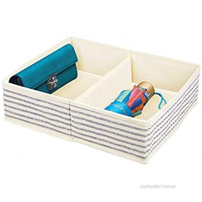 mDesign Kleiderschrank Organizer – Aufbewahrungskiste für die Schublade und den Schrank mit 2 Fächern – Schrankbox aus Stoff zur Aufbewahrung von Socken Unterwäsche etc. – naturfarben blau