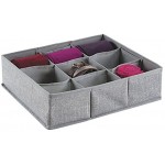 mDesign Stoffbox für Schrank oder Schublade 9 Fächer – die ideale Aufbewahrungsbox Stoff – flexibel verwendbare Stoffkiste – Farbe: grau