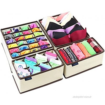 Ticent Bra- und Unterwäsche-Schubladen-Organizer zusammenklappbarer Schrankteiler und faltbare Aufbewahrungsbox für Socken Krawatten Schals und Taschentücher 4er Set