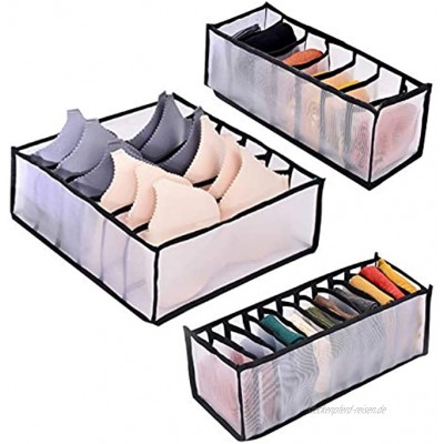 UFLF 3 Stück Aufbewahrungsbox für Unterwäsche Kleiderschrank Schubladen Ordnungssystem faltbaren Ordnungsboxen Organizer für BHS Socken Krawatten
