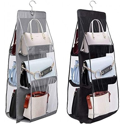 2Pack Handtaschen Aufbewahrung,Handtaschen Organizer Hängend mit 6 Fächer Taschenhalter für zum Aufhängen im Kleiderschrank Wohnzimmer Schlafzimmer Hause Schwarz schwarz grau