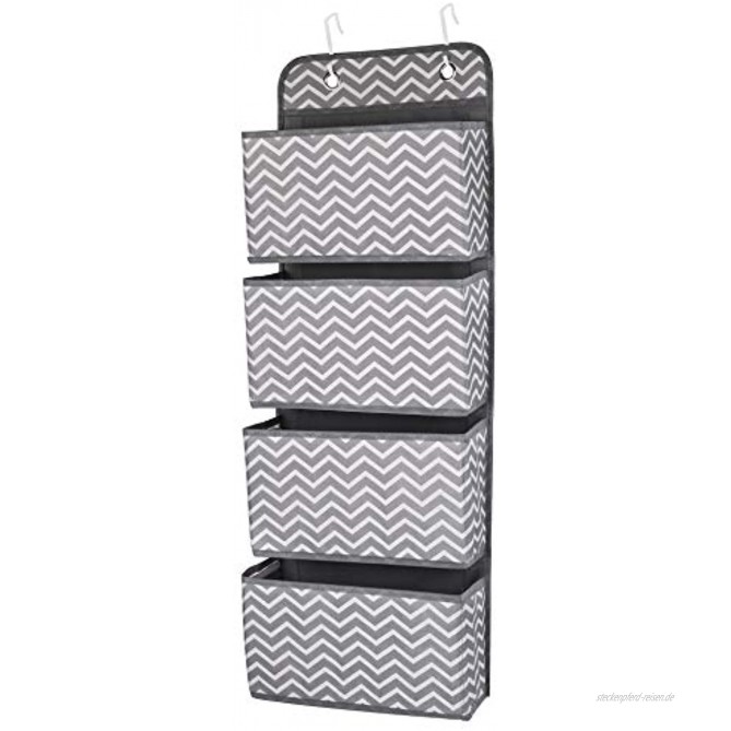 Hängeorganizer mit 4 Taschen Faltbar Hängeaufbewahrung mit 2 Haken für Handtücher Unterwäsche Socken Magazin Grau