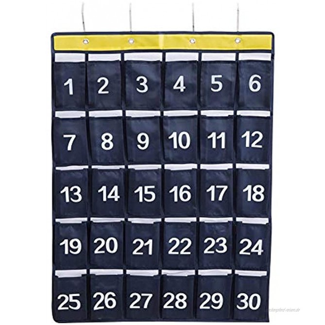 Tragbar 30 Taschen Klassenzimmer Tasche Hängender Organisator Wasserdicht Tasche Diagramm mit 4 Haken für Handys und Taschenrechner Organizer Wand Navy blau