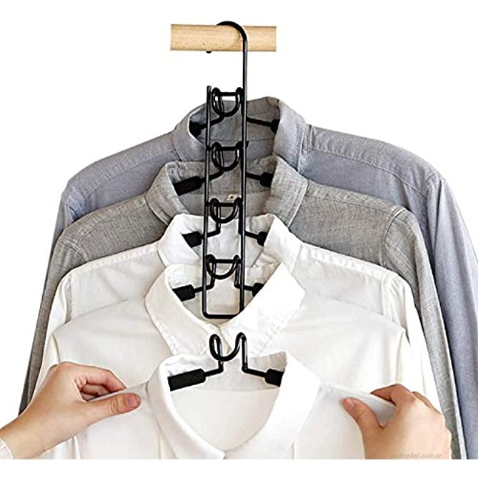 2 Pack Kleiderbügel Platzsparende Metall Kleiderbügel 5 in 1 Multilayer Eva Schwamm Anti-Rutsch für Erwachsene Jeans Shirts Hosen Mäntel Schwarz,2-Pack