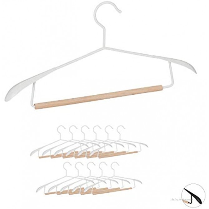 Relaxdays Kleiderbügel 12er Set breite Schultern für Sakkos & Anzüge Hosenstange Jackenbügel Metall & Holz weiß 12 Stück