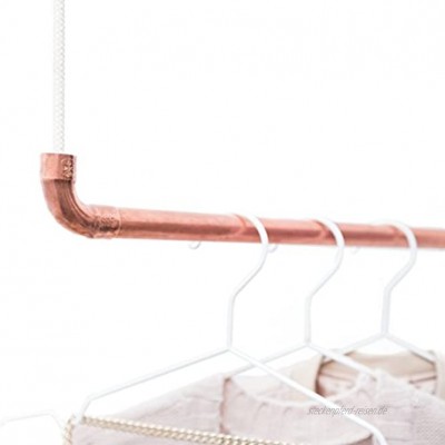 Design Kleiderstange zur Deckenmontage aus weißem Baumwollseil Kupfer 110 cm