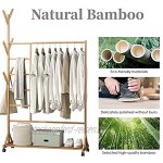 Kleiderständer Garderobenständer Bambus mit Rollen 170x100x37cm mit Hosenfach und Ablage unten mit 6 Haken Natur