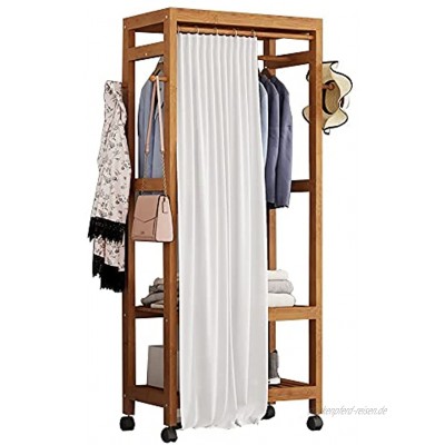 LOHOX Kleiderständer Garderobe Bambus Garderobenständer auf 4 Rollen offener Kleiderschrank mit Schuhablage Kleiderstange Haken stabil für Schlafzimmer Flur L60 70 80 100CM