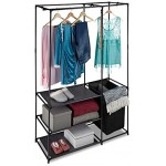 Relaxdays Offener Kleiderschrank mit Wäschekorb freistehend Kleiderständer mit Ablage HBT 180 x 115 x 50 cm schwarz