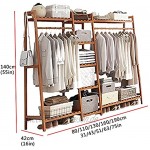 YAHAO Offener Garderobenständer，stabil kleiderständer Holz holzregal Trapezförmige Garderobe mit Kleiderstange und Ablagen-braun,110cm