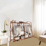 YAHAO Offener Garderobenständer，stabil kleiderständer Holz holzregal Trapezförmige Garderobe mit Kleiderstange und Ablagen-braun,110cm
